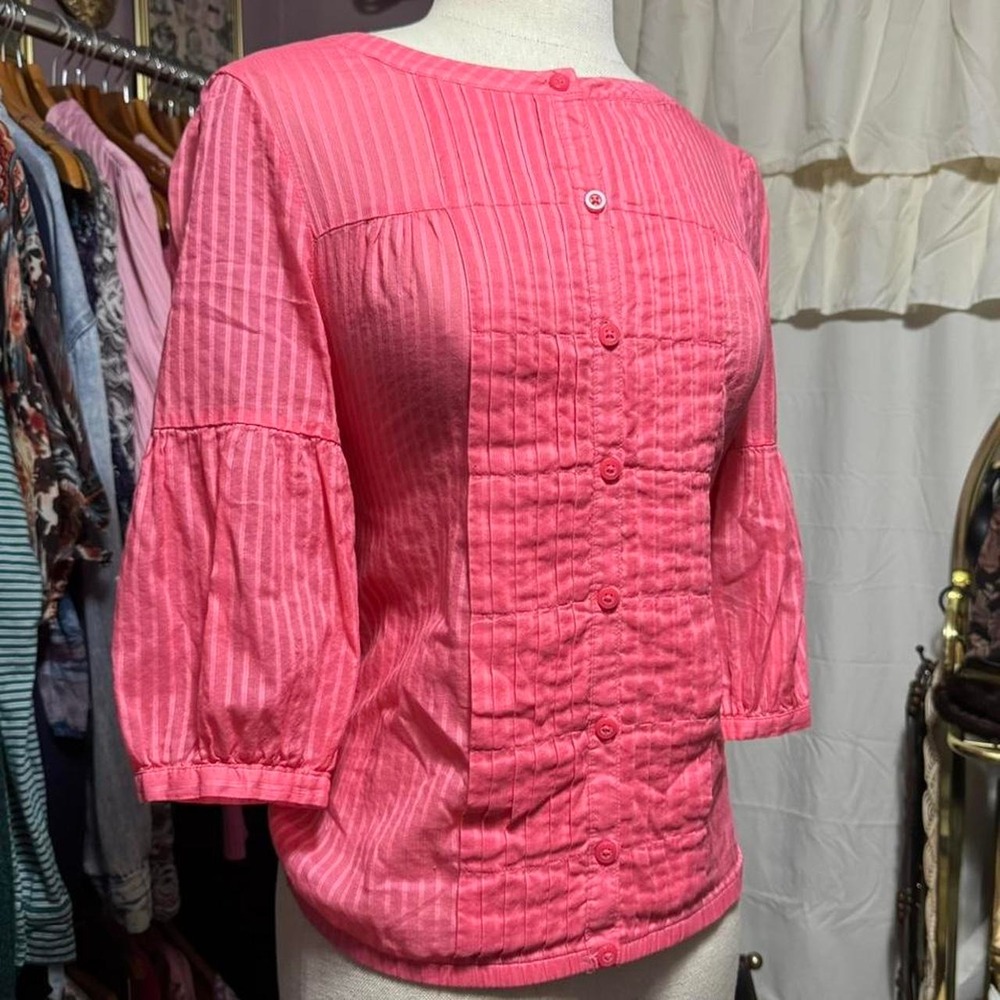 Y2K Vintage coral striped button up top